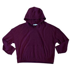 Cleo Cropped Hoodie Petites Burgundy Ribbed XL Polyester Spandex Kangaroo Pocket